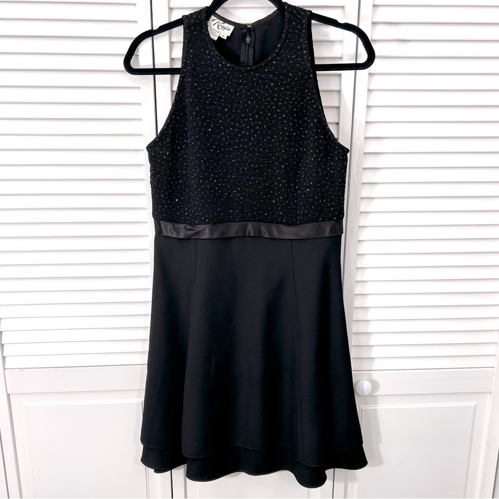 SOLD💗 Black Shimmer Stitch Vintage Reggio High Round Neck A-Line Dress | 8